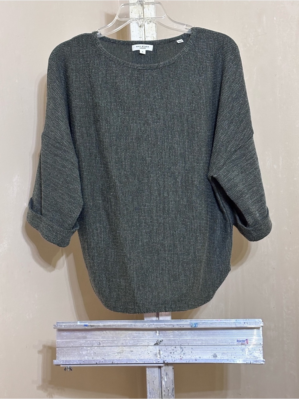 Max Studio Grey Textured Ribbed Dolman Sleeve Top Boat Neck Size S